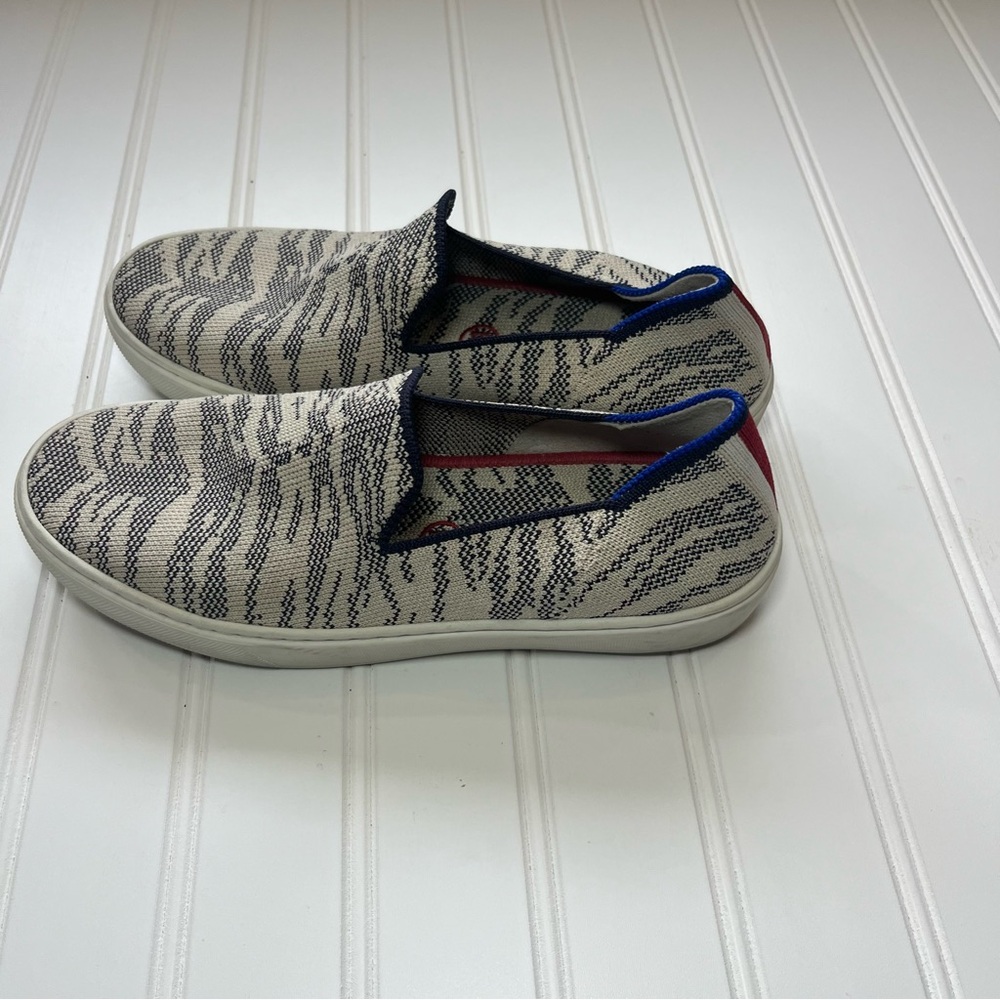 Rothy's Maritime Tiger Print blue/ivory sneakers